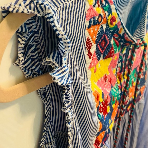 Shein Boho Pom Pom Tie Festive Seersucker Blouse - Picture 14 of 16